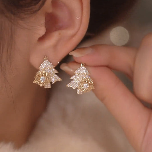 Rotatable Christmas Tree Earrings Shiny Rhinestone Snowflake Stud Earring New Year Xmas Festival Ear Jewelry Gifts Autumn And Winter by edenista
