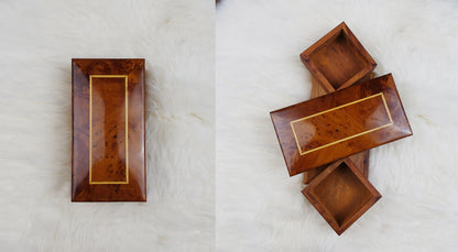 Moroccan Handmade Rotating Wooden Jewelry Box by edenista; burl wood with gold inlay, set of boxes.