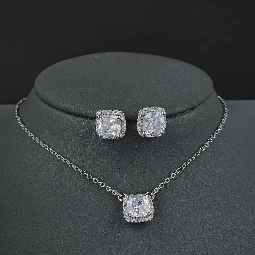 Square Ornament Luxury Ear Stud Necklace by edenista