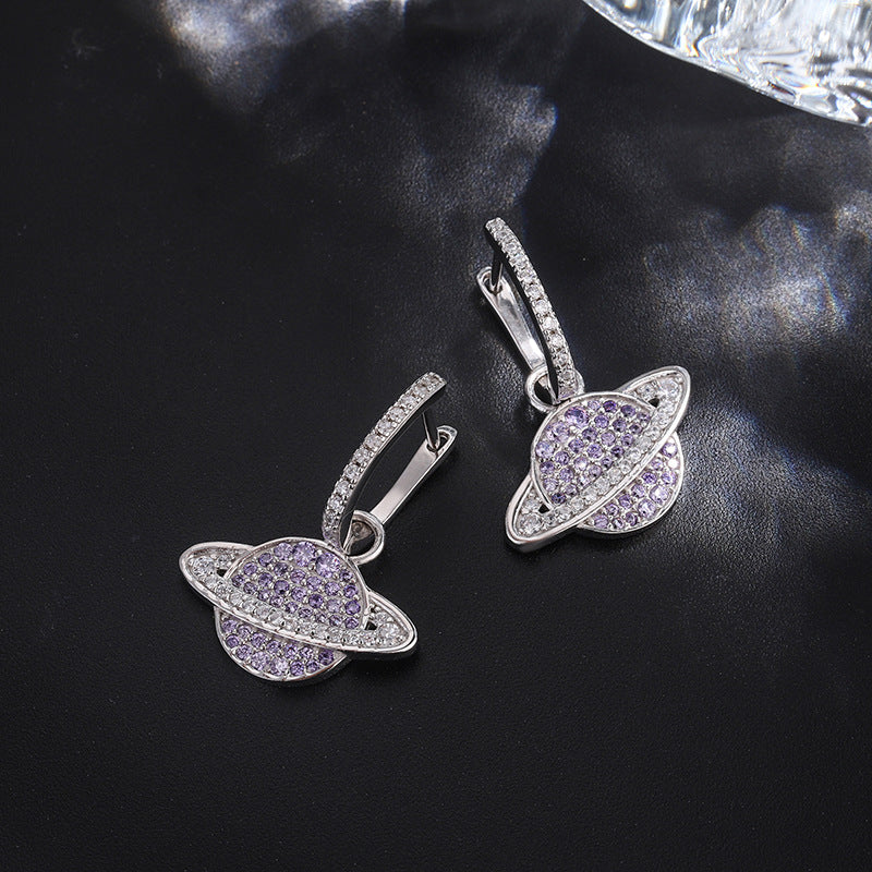 925 Sterling Silver Studded With Purple Zircon Star Earrings by edenista