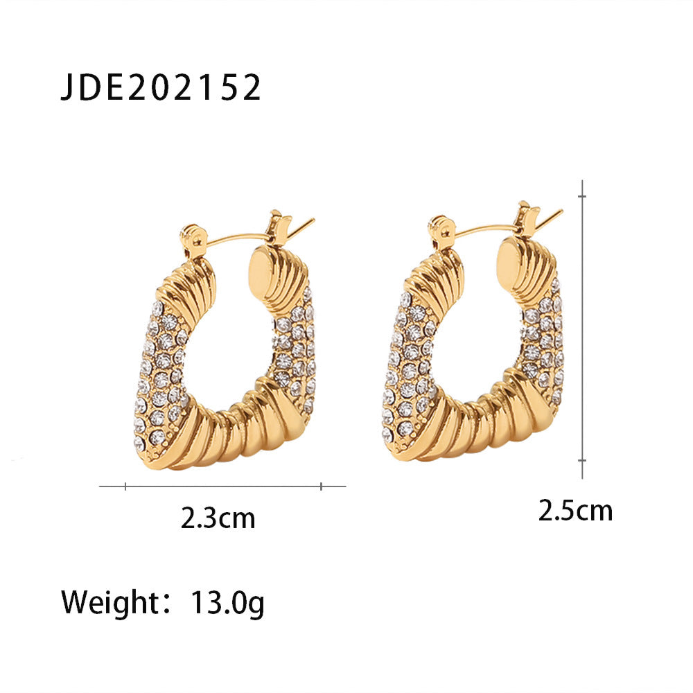Retro 18K Gold Stainless Steel Cubic Zirconia Jewelry Geometric Trapezoid Earrings by edenista
