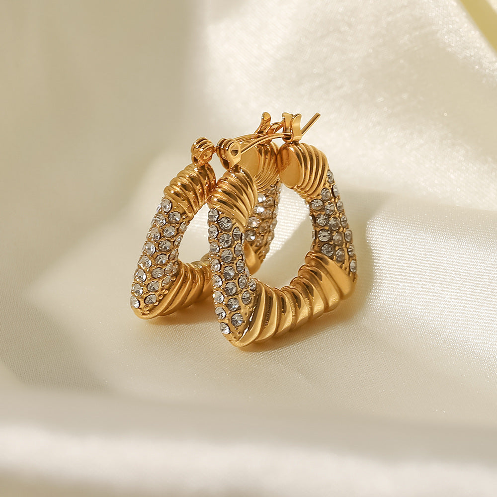 Retro 18K Gold Stainless Steel Cubic Zirconia Jewelry Geometric Trapezoid Earrings by edenista