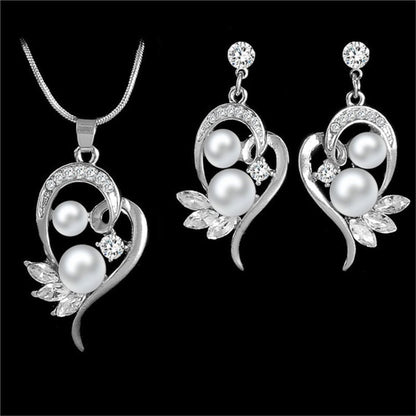 Bridal pearl necklace set with crystal accents; silver-tone CJ jewelry, 3-piece including necklace and matching earrings