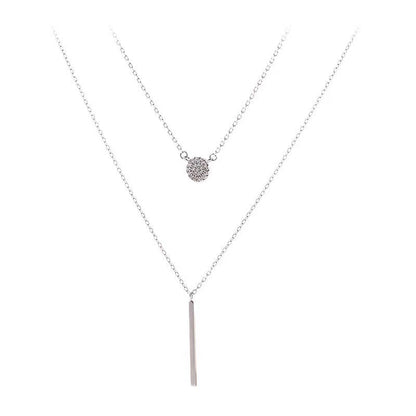 S925 Silver Color Double Chain Long Stick Micro Pave Zircon Round Pendant Necklaces For Women Trendy Jewelry by edenista