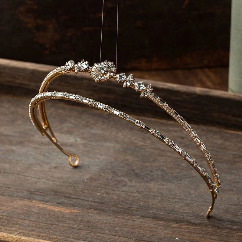 Women's Korean Style Crown Hairband set in gold and silver tones with crystal accents, 2-piece