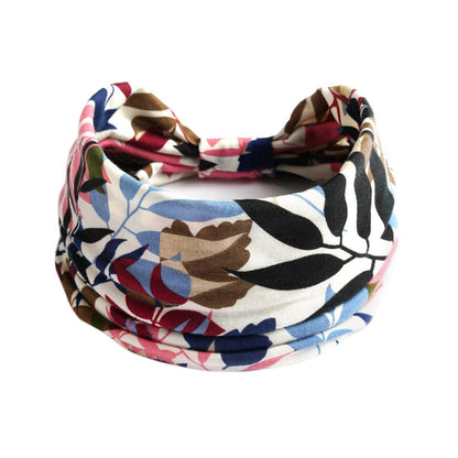 Yoga headband with bohemian floral print in multicolor fabric, absorbent athletic accessory