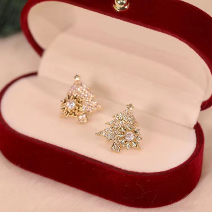 Rotatable Christmas Tree Earrings Shiny Rhinestone Snowflake Stud Earring New Year Xmas Festival Ear Jewelry Gifts Autumn And Winter by edenista