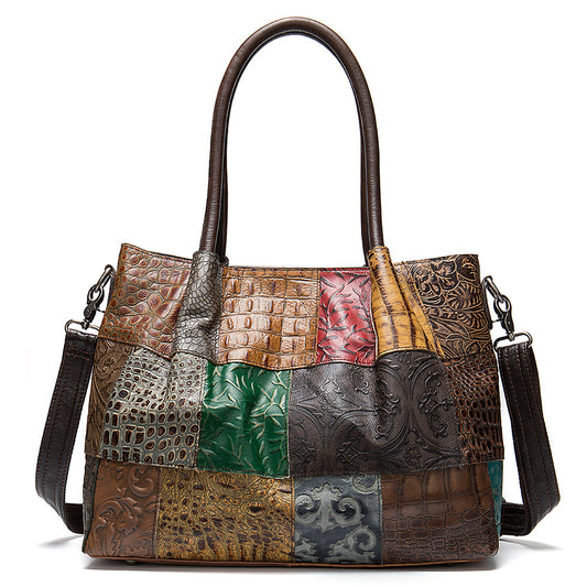 Multicolored patchwork handbag with embossed patterns by edenista