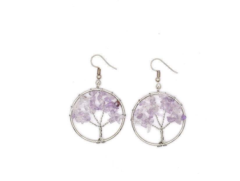 Natural Crystal Crushed Stone Tree Wishing Tree Earrings Crystal Tree Earrings Jewelry by edenista