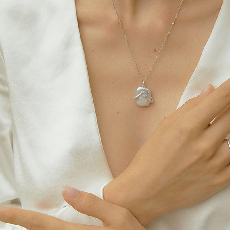 Unique Square Baroque Pearl Couple Pendant Necklace Valentines Day Lover Gift Party Jewelry by edenista
