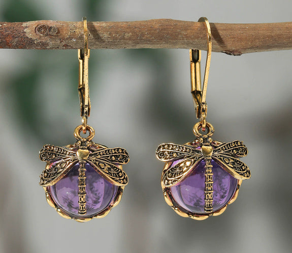 Fashion Jewelry Women's Earrings Hanging Vintage Dragonfly Pendant Earring Boho Chakra Blue Moonstone Drop Earrings For Women Wedding Charm Ethnic Jewellery by edenista