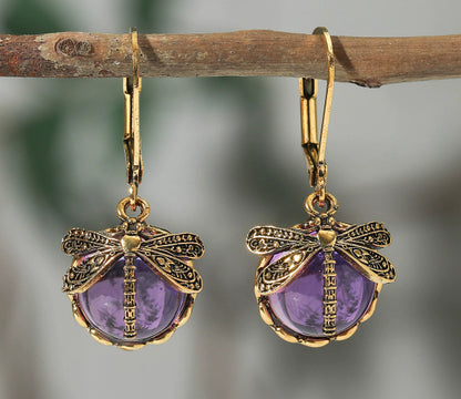 Fashion Jewelry Women's Earrings Hanging Vintage Dragonfly Pendant Earring Boho Chakra Blue Moonstone Drop Earrings For Women Wedding Charm Ethnic Jewellery by edenista