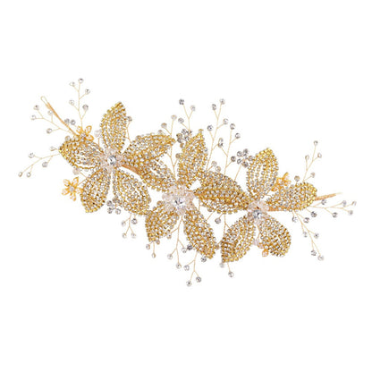 Flower rhinestone bridal hair band, gold-tone with crystal petals