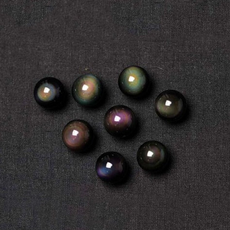 Natural obsidian rainbow eye pearl beads necklace with polyester rope chain