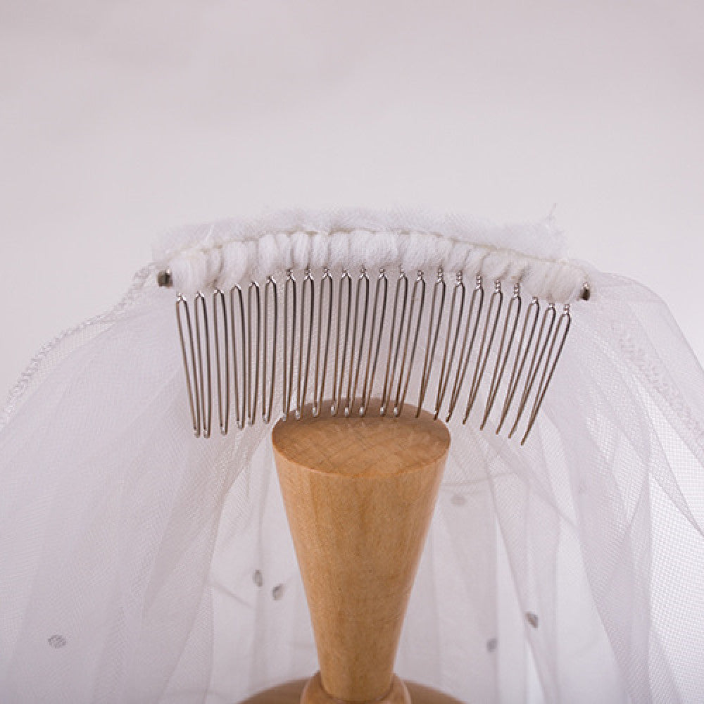 Bridal pearl veil comb by CJ, white tulle with pearl accents