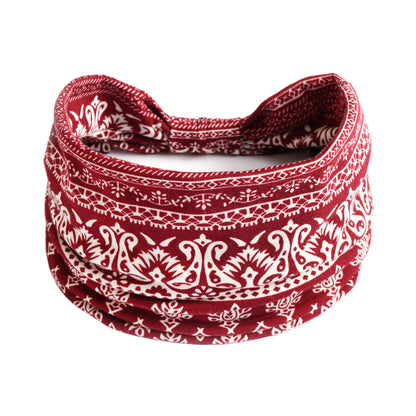 CJ brand red bohemian print yoga headband with elastic fabric