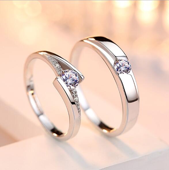 Simulation Diamond Ring Couple Rings A Pair of Live 925 Silver Men and Women Marriage Rings Lettering Rings Diamond Rings by edenista
