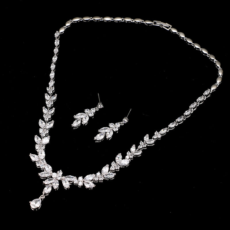 Zircon Simple Bridal Set by cj: 3-piece silver-tone necklace with matching earrings.