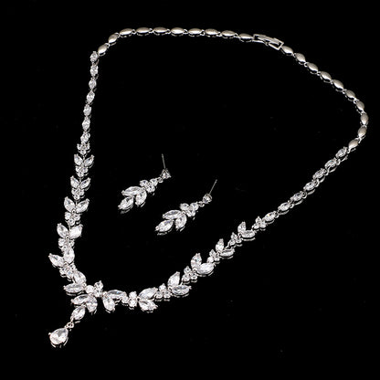 Zircon Simple Bridal Set by cj: 3-piece silver-tone necklace with matching earrings.