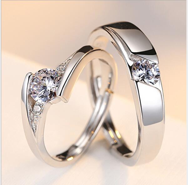 Simulation Diamond Ring Couple Rings A Pair of Live 925 Silver Men and Women Marriage Rings Lettering Rings Diamond Rings by edenista