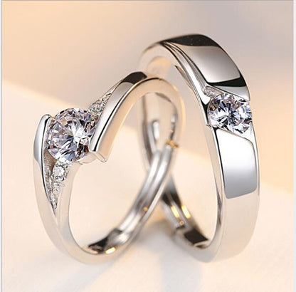 Simulation Diamond Ring Couple Rings A Pair of Live 925 Silver Men and Women Marriage Rings Lettering Rings Diamond Rings by edenista