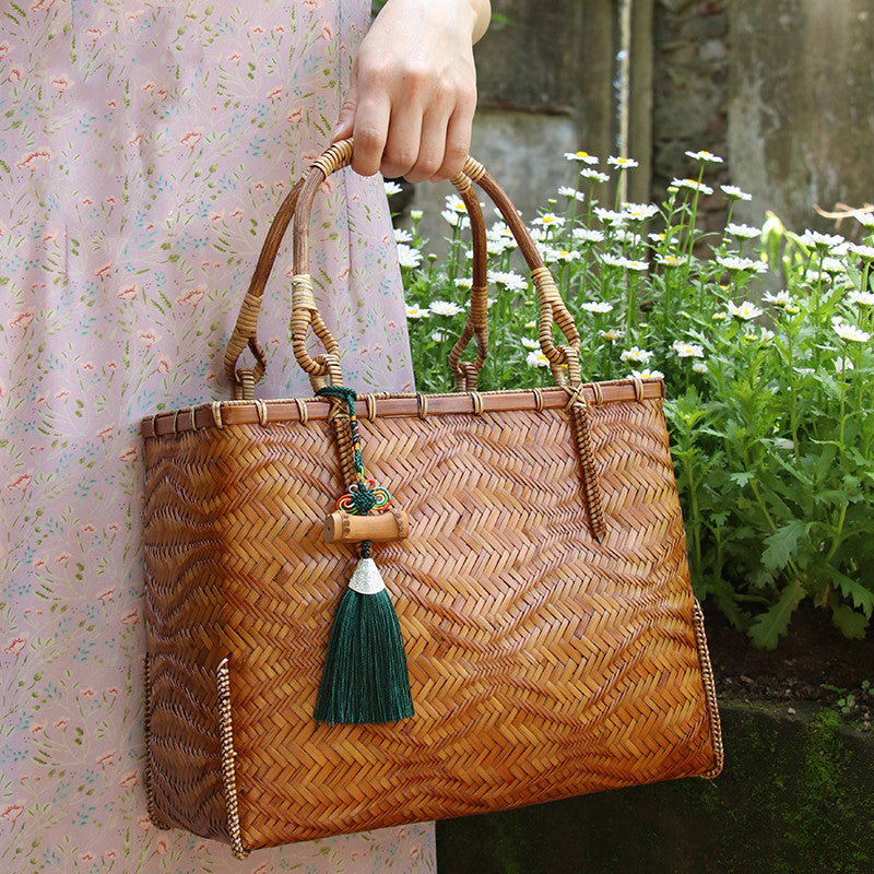 Female Minority Bamboo Woven Bag Travel Handbag by edenista