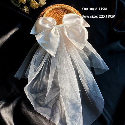 Bow veil white satin bow with tulle veil, CJ brand wedding accessory