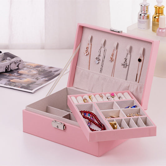 Pink edenista jewelry storage box with necklace hooks and a pull-out divided tray for rings, bracelets and beads