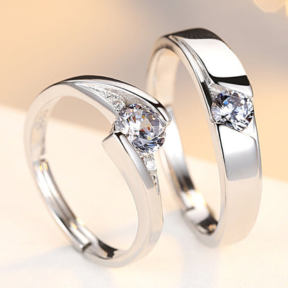 Simulation Diamond Ring Couple Rings A Pair of Live 925 Silver Men and Women Marriage Rings Lettering Rings Diamond Rings by edenista