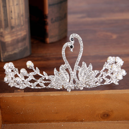 Bridal tiara crown with pearls and rhinestones, silver alloy, CJ brand