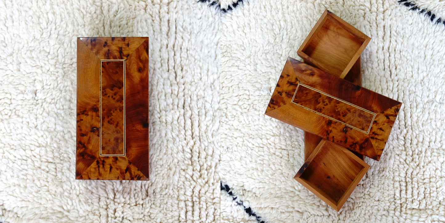 Moroccan handmade rotating wooden jewelry box by edenista in brown burl wood finish