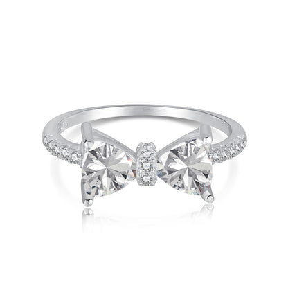 S925 Sterling Silver Bow Ring with two large center crystals and pave accents along the band CJ brand