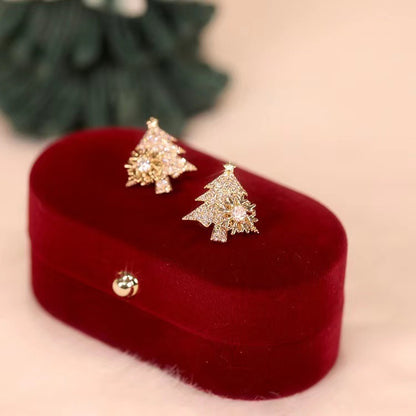 Rotatable Christmas Tree Earrings Shiny Rhinestone Snowflake Stud Earring New Year Xmas Festival Ear Jewelry Gifts Autumn And Winter by edenista