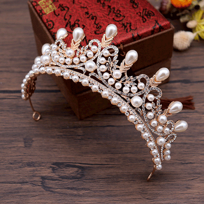 Bridal Super Fairy Crown Pearl Water Drop Hair Accessory by cj, gold-tone with pearls and crystals