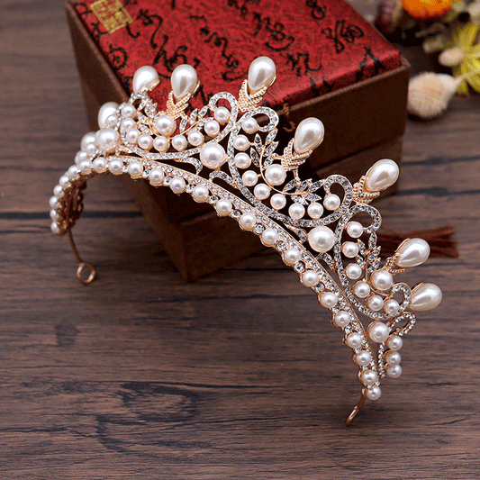 Bridal Super Fairy Crown Pearl Water Drop Hair Accessory by cj, gold-tone with pearls and crystals