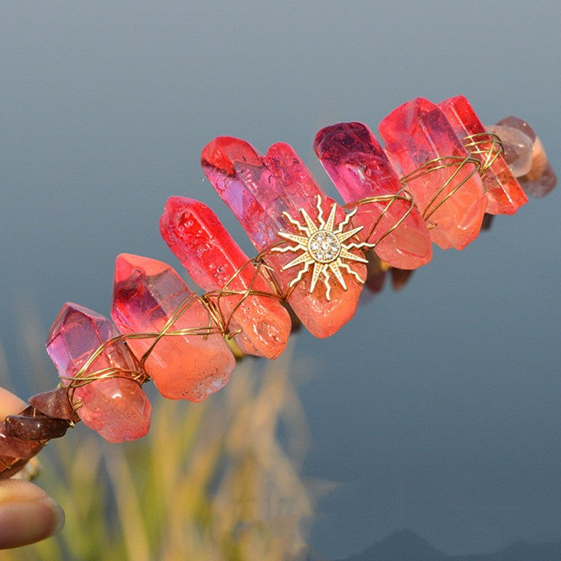 Natural Electroplated Crystal With Natural Gravel Headband by edenista
