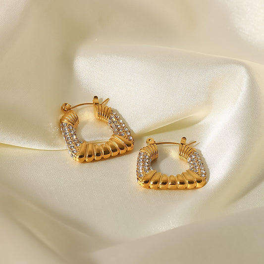 Retro 18K Gold Stainless Steel Cubic Zirconia Jewelry Geometric Trapezoid Earrings by edenista