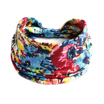 cj Bohemian Cashew yoga headband in a vibrant multicolor pattern