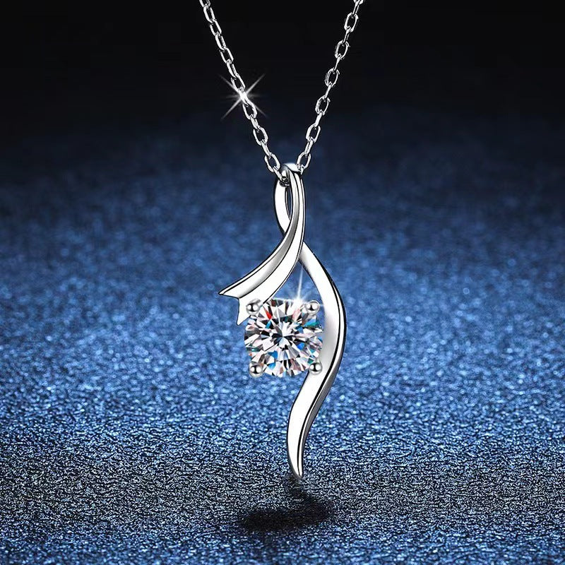 925 Sterling Silver Classic Four-claw 1 Karat-inch Diamond Necklace by edenista