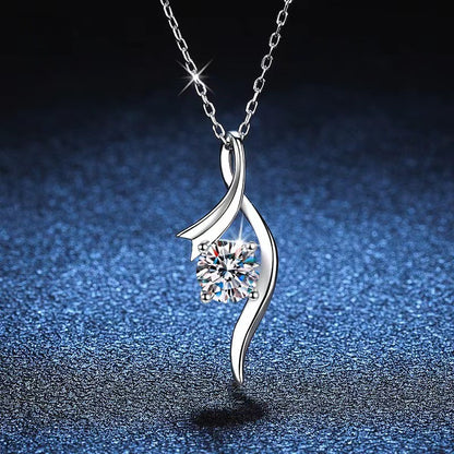 925 Sterling Silver Classic Four-claw 1 Karat-inch Diamond Necklace by edenista