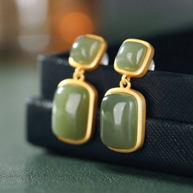 Jade Sapphire Earrings Bafeng Wild Personality Earrings Female Earrings by edenista