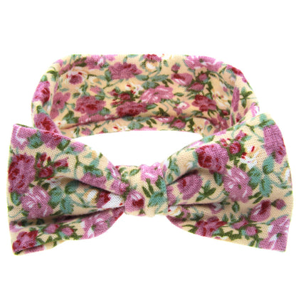 Floral children hairband with bow, pink cream floral print