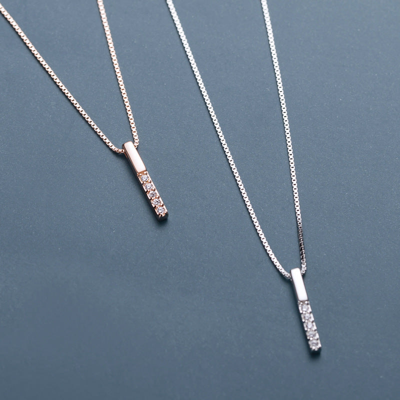 S925 Sterling Silver Micro Diamond Vertical Bar Temperament Clavicle Necklace Women by edenista