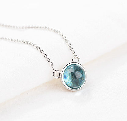 Blue gradient round pendant clavicle chain necklace by cj with silver bezel