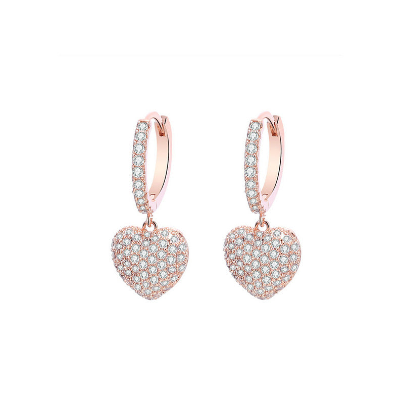Earrings rose-gold hoops with pavé heart charms, pair by cj