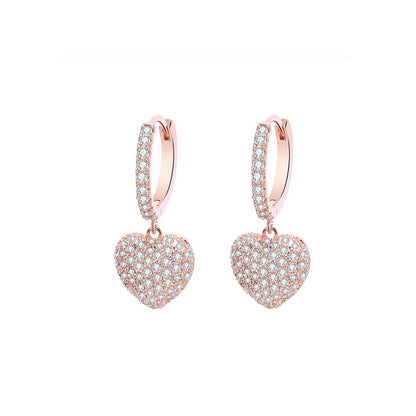 Earrings rose-gold hoops with pavé heart charms, pair by cj