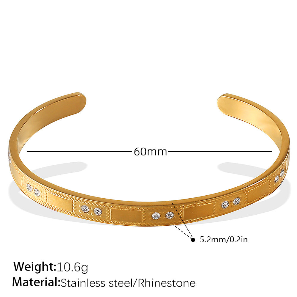 Buckle Bracelet gold-tone alloy open-end with rhinestones by CJ