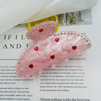 Exquisite Rhinestone Love Pink Grip Japanese And Korean Ins Sweet Girly Exquisite Back Head Shark Clip New Female by edenista