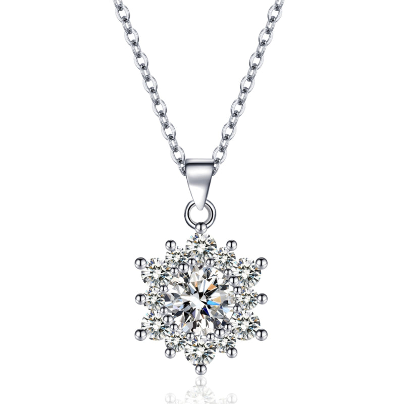 Full-diamond snowflake pendant necklace, silver-tone metal, by cj