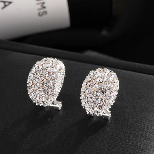 Pair of crystal ear-button stud earrings, silver-tone with rhinestone clusters